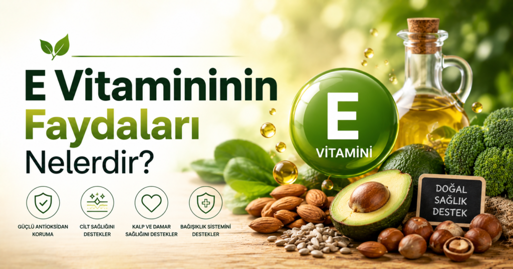 E Vitamininin faydaları nelerdir, eksiklik belirtileri ve en iyi besin kaynaklarını keşfedin. Cilt, bağışıklık ve genel sağlık üzerindeki etkilerini öğrenin.