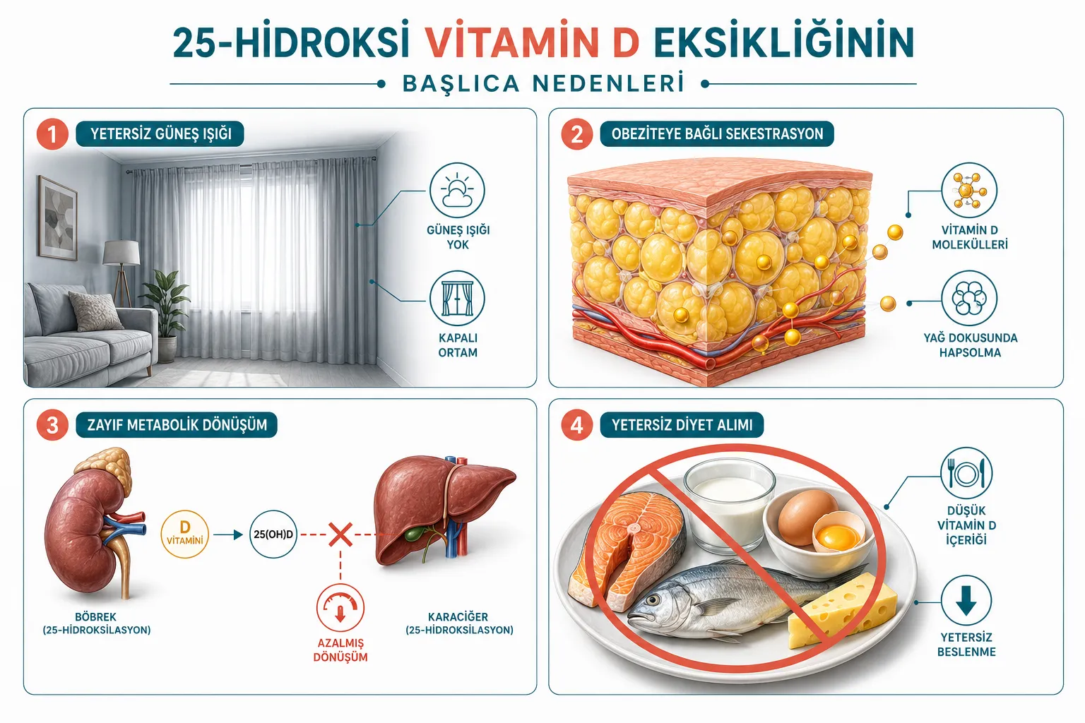 25-Hidroksi Vitamin D Düşüklüğü Neden Olur? Temel Nedenler