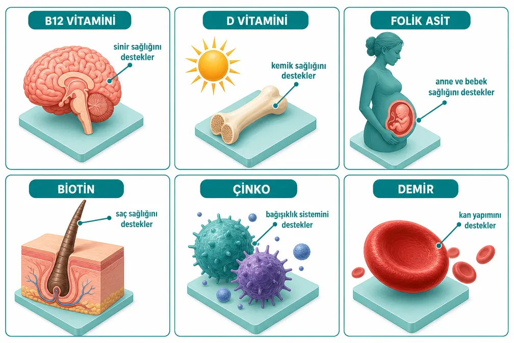 B12, D Vitamini, Folik Asit, Biotin, Çinko ve Demir Ne İşe Yarar?