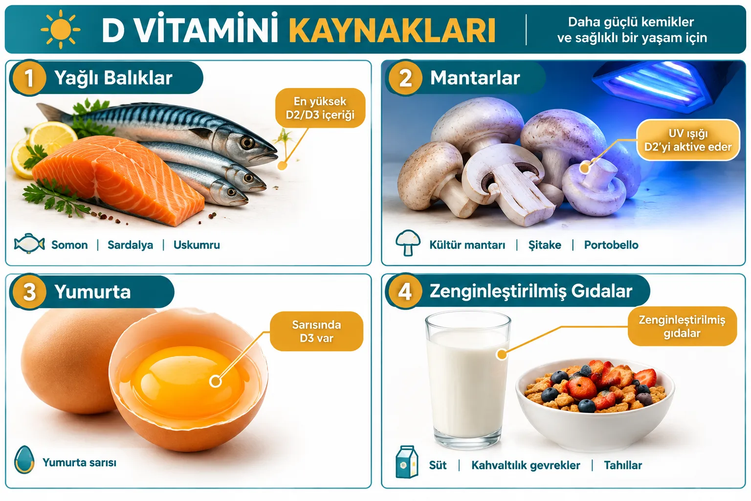 D Vitaminini Artıran Yiyecekler Nelerdir: En Zengin Kaynaklar
